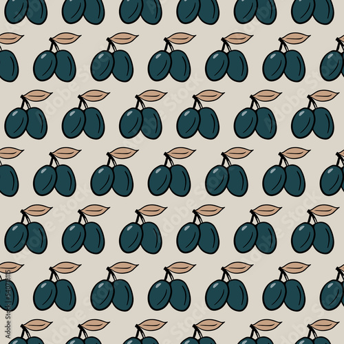 Obraz na płótnie Yummy Doodle linear colorful vector hand drawn plums in horizontal rows fall autumn seasonal seamless repeat pattern on light background w salonie