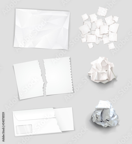 Set of different crumpled and torn sheets of paper