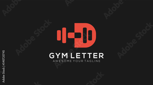 Letter D Logo With Barbell. Fitness Gym logo. Lifting Vector Logo Design 
