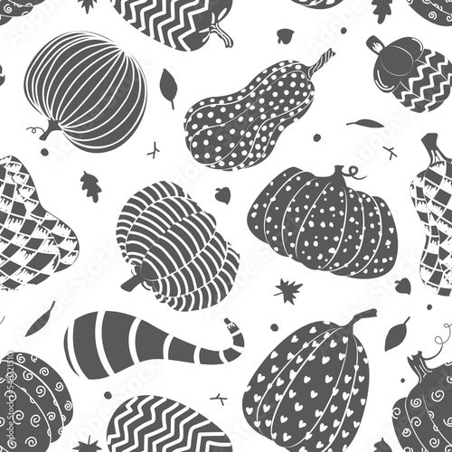 Cute doodle pumpkins seamless pattern. Halloween or Thanksgiving day background. Outline vector illustration.