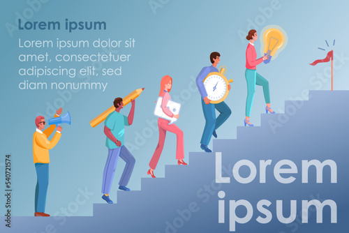The concept of joint teamwork, building a business team. A metaphor for a team that goes to success. Vector illustration flat design style. Symbol of teamwork, cooperation, partnership.