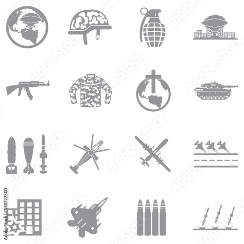 World War Icons. Gray Flat Design. Vector Illustration.