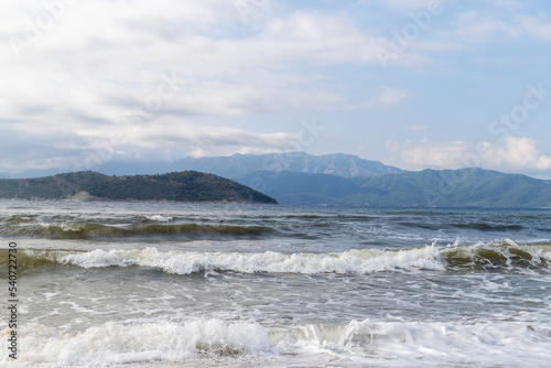 Agitated sea in Greece background