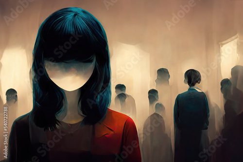 Woman suffering social anxiety attack. Ai generated art illustration photo