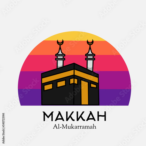 illustration vector of makkah al-mokarramah in sunset view,islamic building,perfect for print,etc.
