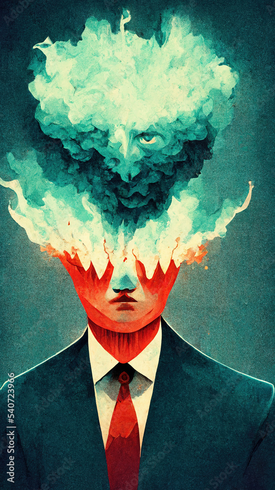 The man's head explodes. Stress, fatigue. Concept AIgenerated image