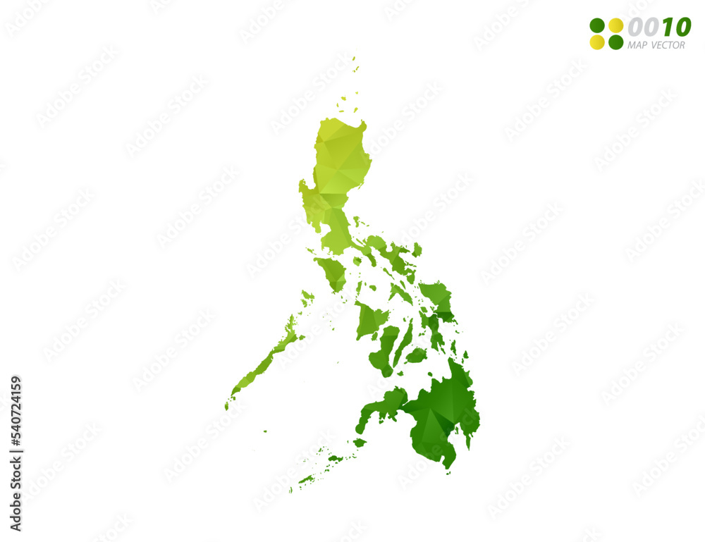 Vector Philippines map green and yellow polygon triangle mosaic with white background. style gradient.