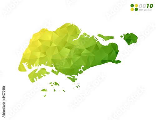 Vector Singapore map green and yellow polygon triangle mosaic with white background. style gradient.