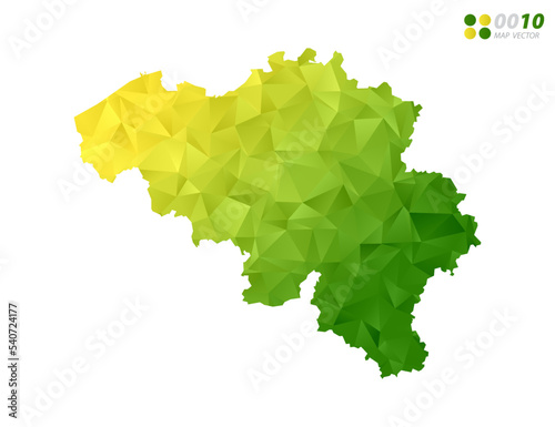 Vector Belgium map green and yellow polygon triangle mosaic with white background. style gradient.