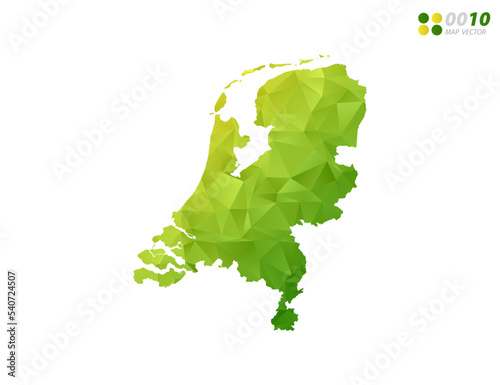 Canvas Print Vector Netherland map green and yellow polygon triangle mosaic with white background