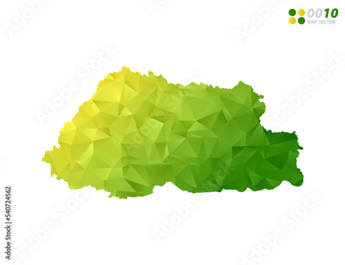 Vector Bhutan map green and yellow polygon triangle mosaic with white background. style gradient.