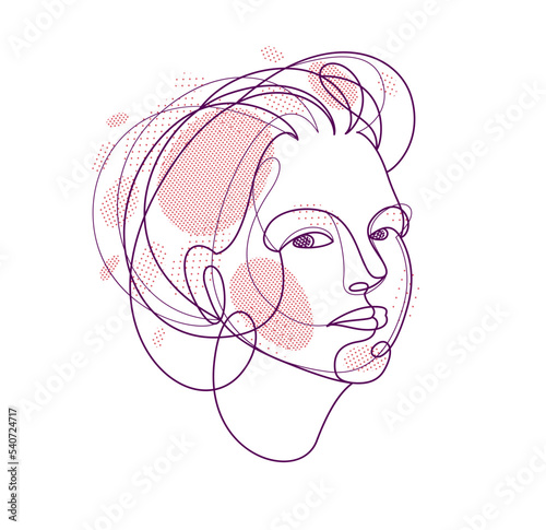 Woman beauty face vector linear illustration, delicate line art of attractive girl portrait, abstract feminine drawing minimal style isolated.