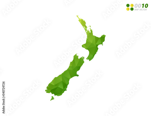 Vector New Zealand map green and yellow polygon triangle mosaic with white background. style gradient.