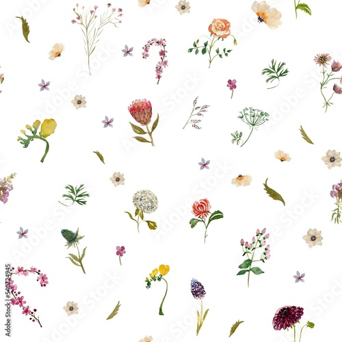 Flower rose dahlia branch pattern watercolor large