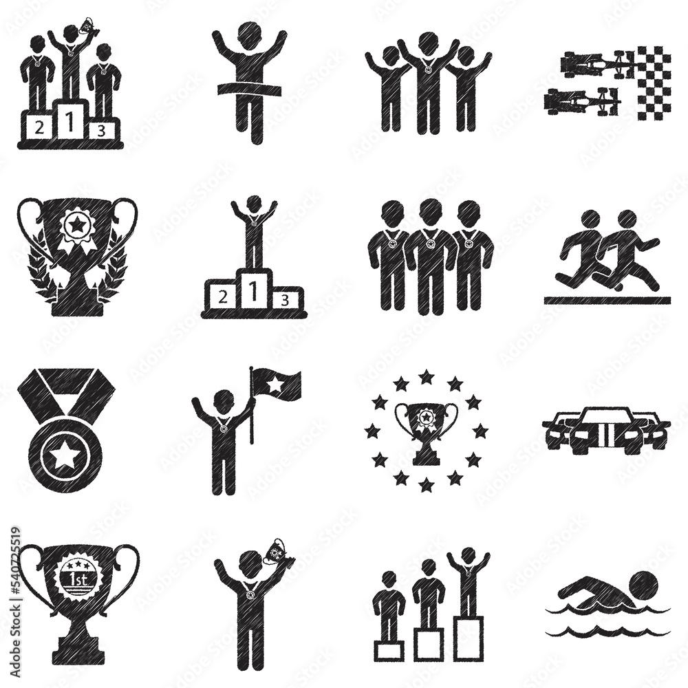 Competition Icons. Black Scribble Design. Vector Illustration. Competition Icons. Black Scribble Design. Vector Illustration.