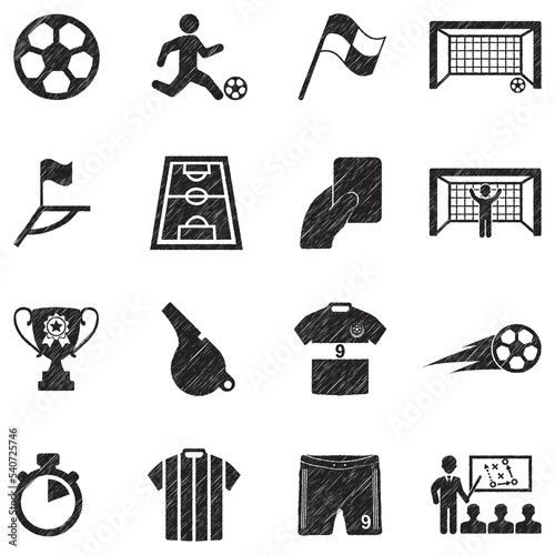 Soccer Icons. Black Scribble Design. Vector Illustration.
