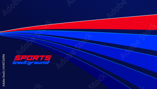 Sports background vector abstract lines in 3D dimensional rotation, dark red and blue dynamic layout for sport games or racing and running activities.
