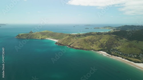 Cinematic flight over Otama beach along New Zealand's East coast photo