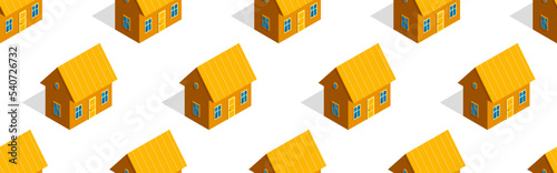 3D isometric wooden houses seamless vector wallpaper, real estate realty theme background image.