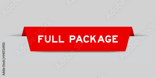 Red color inserted label with word full package on gray background