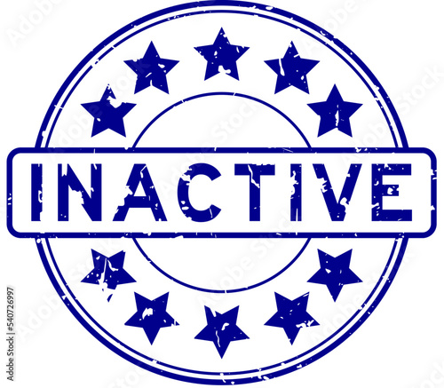 Grunge blue inactive word with star icon round rubber seal stamp on white background