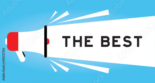 Color megaphone icon with word the best in white banner on blue background
