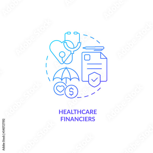 Financing health system blue gradient concept icon. Healthcare industry. Funding medical provision abstract idea thin line illustration. Isolated outline drawing. Myriad Pro-Bold font used