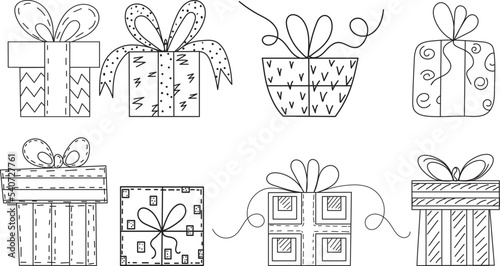 gift doodle set sketch ,outline isolated vector