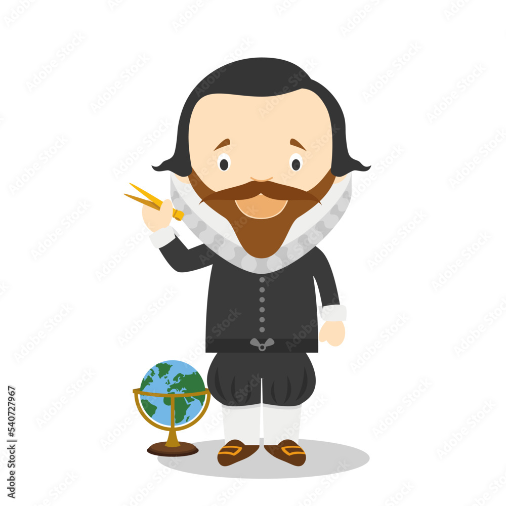 Johannes Kepler cartoon character. Vector Illustration. Kids History