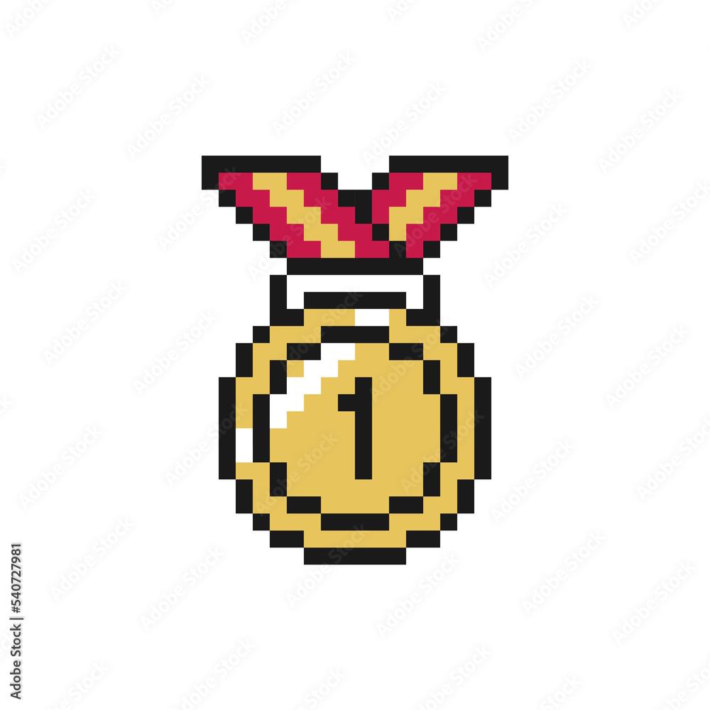 Obraz premium Medal icon in pixel art design isolated on white background.