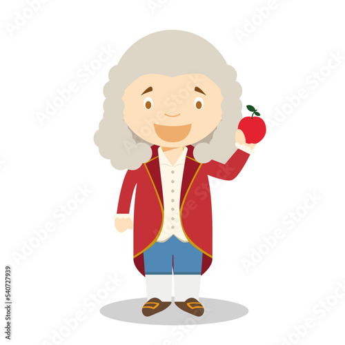 Isaac Newton cartoon character. Vector Illustration. Kids History Collection.