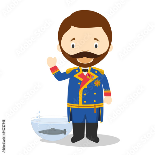 Isaac Peral cartoon character. Vector Illustration. Kids History Collection.