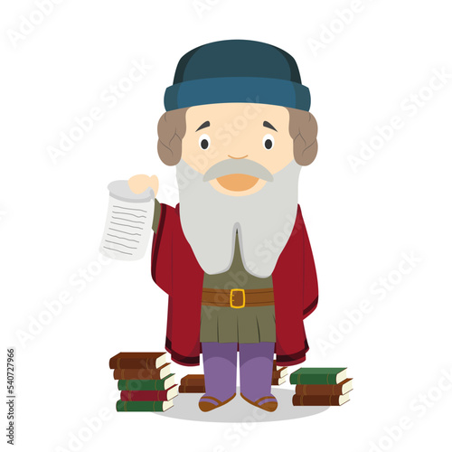 Johannes Gütemberg cartoon character. Vector Illustration. Kids History Collection.