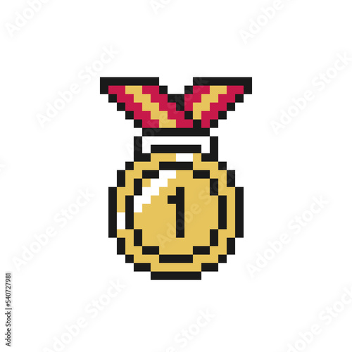 Medal icon in pixel art design isolated on white background.
