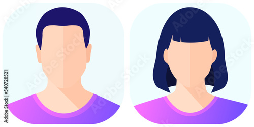 Man and woman avatar user profile. Male and Female icon for web site design and mobile apps. Flat cartoon style vector colorful violet illustration.