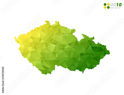 Vector Czech Republic map green and yellow polygon triangle mosaic with white background. style gradient.