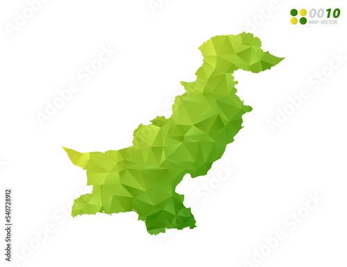 Vector Pakistan map green and yellow polygon triangle mosaic with white background. style gradient.