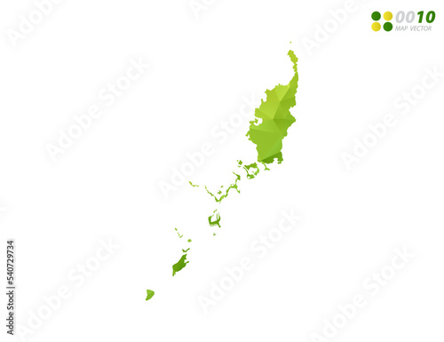 Vector Palau map green and yellow polygon triangle mosaic with white background. style gradient.