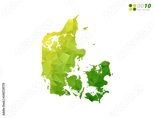 Vector Denmark map green and yellow polygon triangle mosaic with white background. style gradient.