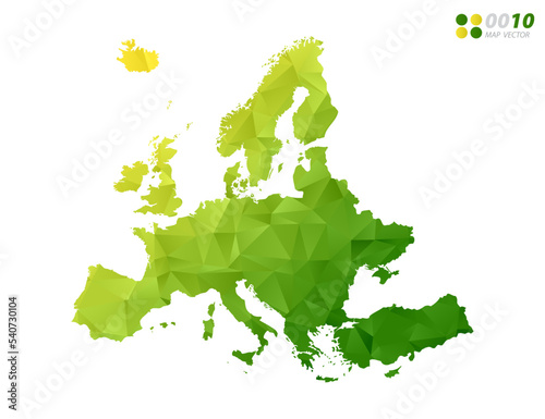 Vector Europe map green and yellow polygon triangle mosaic with white background. style gradient.