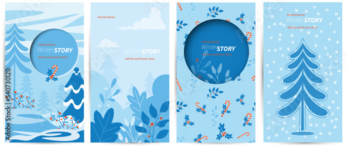 set of winter landscapes for social media stories