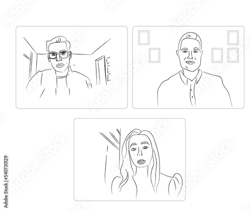 Online conference meeting of three people Vector storyboard