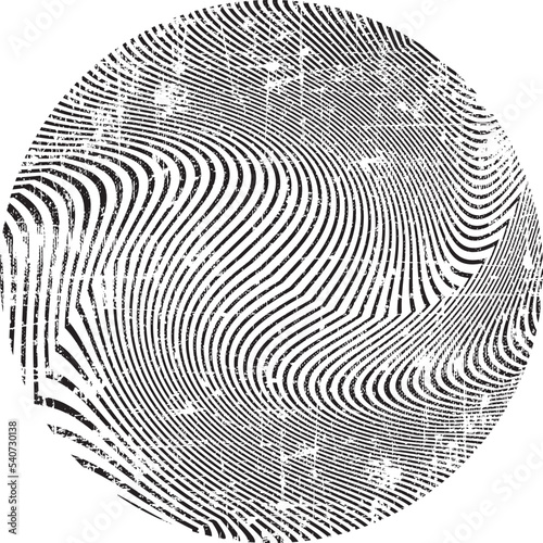 Black Grange halftone dots in vortex form. Geometric art. Trendy design element.Circular and radial lines volute, helix.Segmented circle with rotation.Radiating arc lines