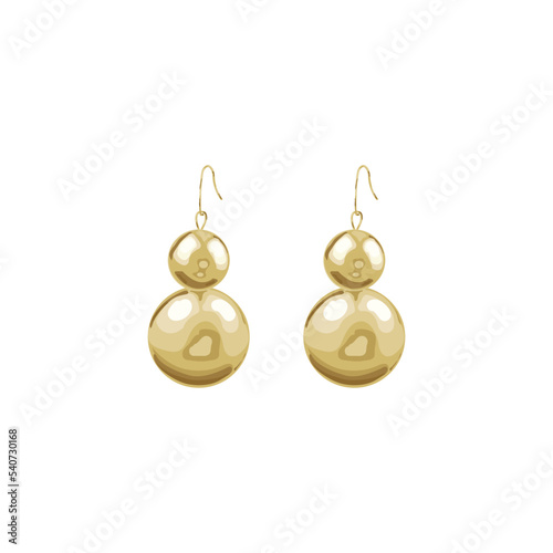 Golden stylish earrings. Vector drawing style is flat on a white isolated background.
