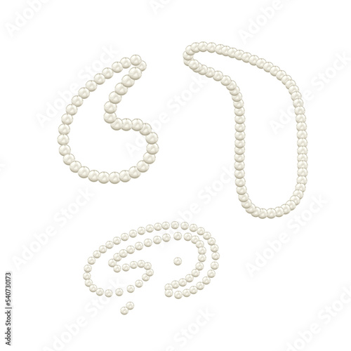 Set of vector drawings of pearl beads on a white isolated background in a flat style, cartoon. For holiday decorations, greeting cards, labels, invitations, gift wrapping.