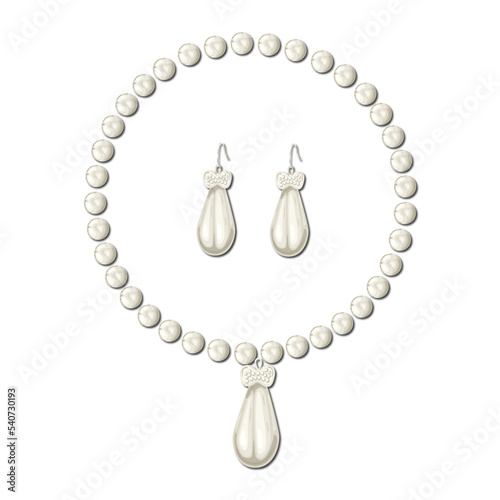 Set of vector drawings of pearl beads on a white isolated background in a flat style, cartoon. For holiday decorations, greeting cards, labels, invitations, gift wrapping.