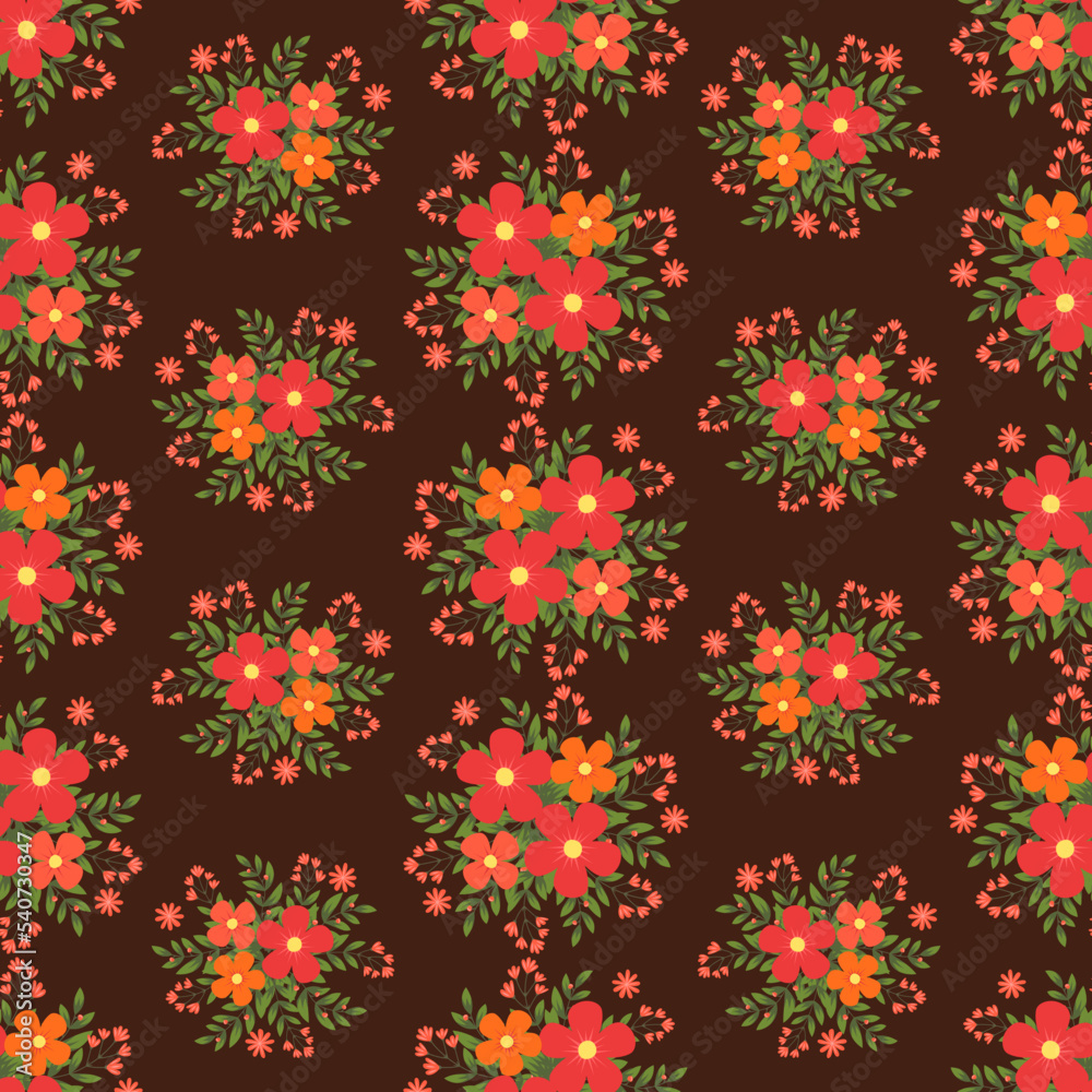 Floral vector artwork for apparel and fashion fabrics, Autumn flowers wreath ivy style with branch and leaves. Seamless pattern background.