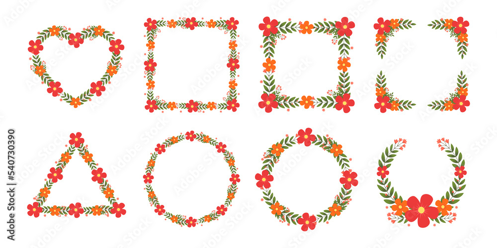 Vector shape of autumn flowers frame, Floral border box label of wreath ivy style with branch and leaves.