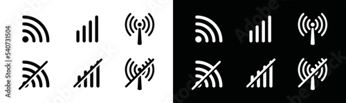 Signal strength icon. Wi-fi or wireless connection sign silhouette. Data signal antenna symbol illustration. Disconnection icon vector