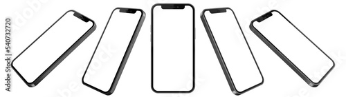 Smartphone mockup isolated with transparent screen png in different viewing angles